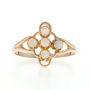 Opal Cluster Gold Ring - White Opal Floral Design